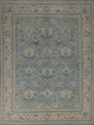 Vegetable Dye Oushak Turkish Hand-made Light Blue/ Ivory Room Size Area Rug 8x10