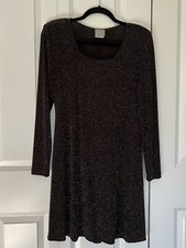 Vintage 90s Rabbit Designs Black Long Sleeve Sparkly Shift Dress Size 8 Medium