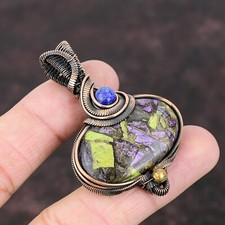 Stichtite Wire Wrapped Pendant Handcrafted Copper Partywear Jewelry 2.36"