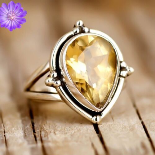 Yellow Citrine Gemstone 925 Sterling Silver Ring Handmade Jewelry Ring For Gift - Picture 2 of 3