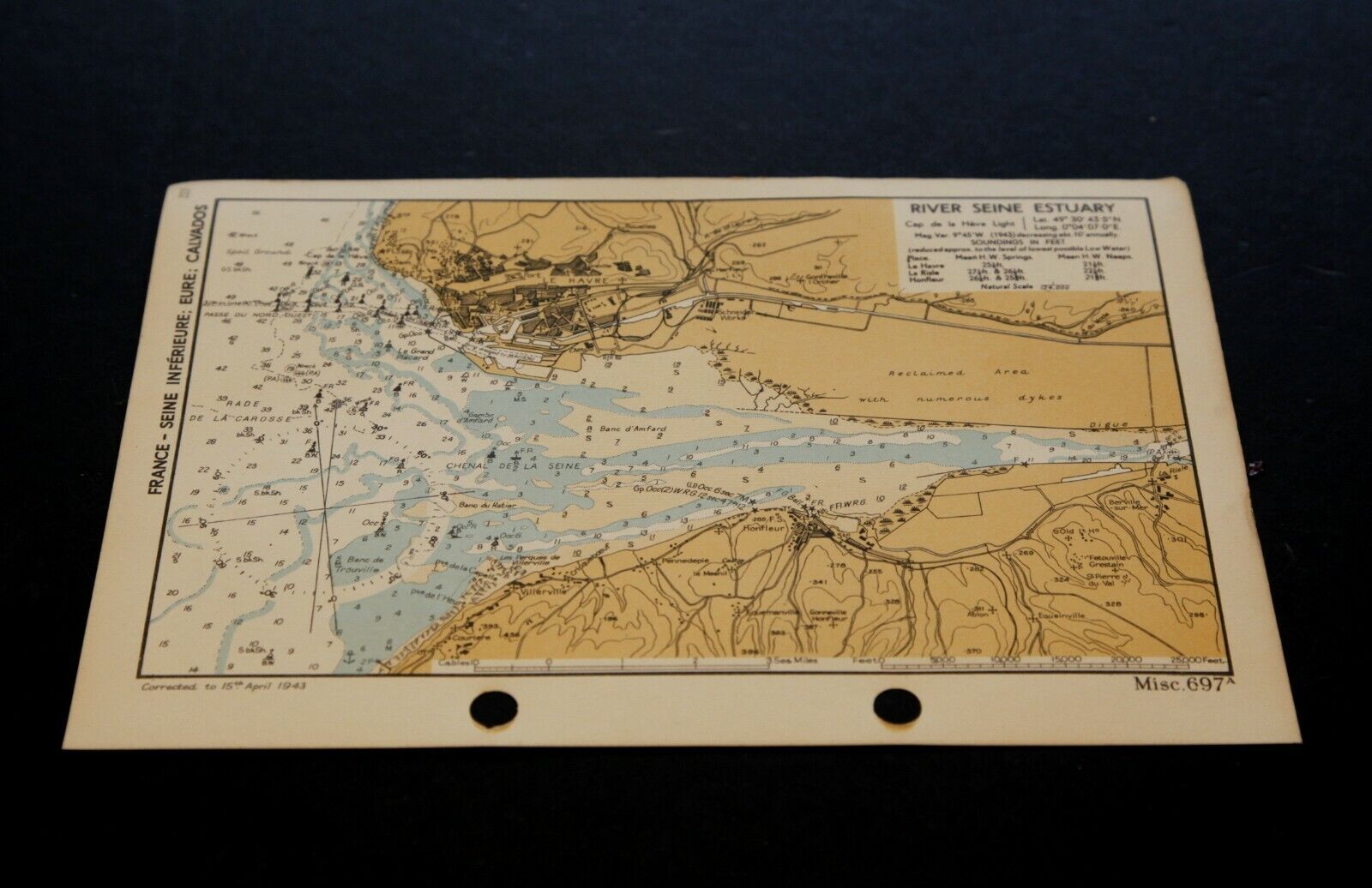 SALE RIVER SEINE ESTUARY, France D-Day Invasion OVERLORD Planning - WW2 Map 1943