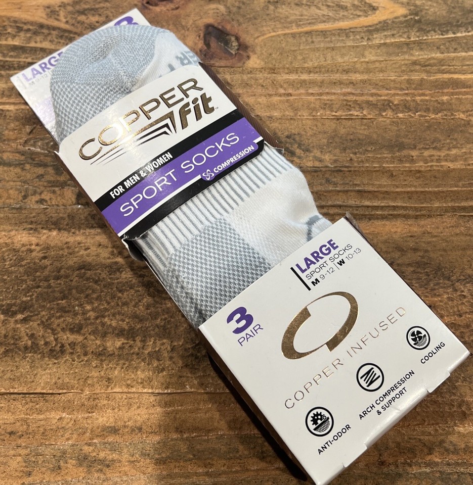 Copper Fit Infused Sport Ankle Socks 3 Pair Large Size M 9-12 W 10-13 ...