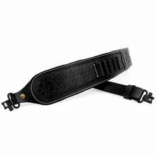 TOURBON Black Leather Rifle Sling Finger Rest Strap+Gun Mount Swivel-Clearance
