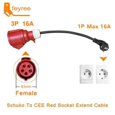 EV Charger Schuko Plug to CEE Red Power Female Plug 5 Pins Socket Adapter 