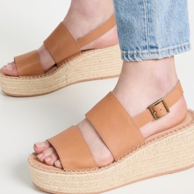 Soludos Women's Carmel Leather Wedge Espadrilles 11 Camel Strappy Minimalist
