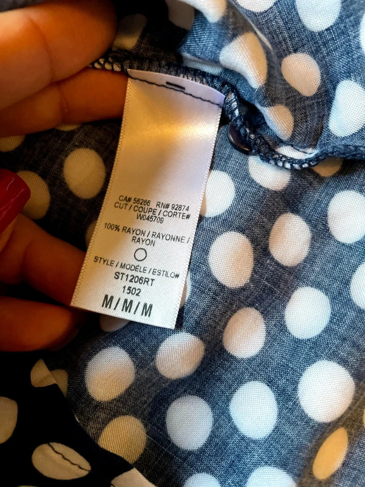 Blusa espléndida Top M Blanco Azul Lunares Manga Larga ST1206RT Foto 4 de 4