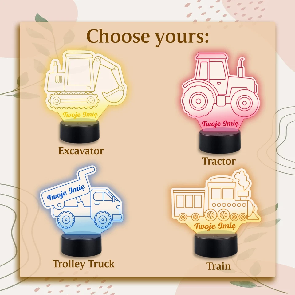 Personalized Truck Night Light Childs Custom Light Present for Boy - Image 2 of 4