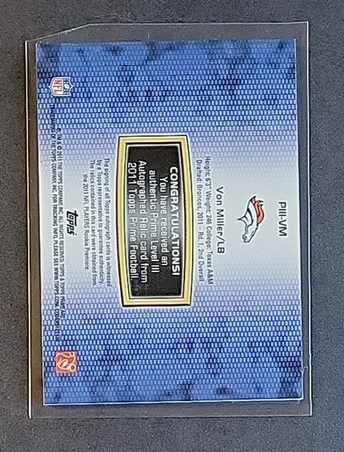 Von Miller 2011 Topps Prime Level III Quad Patch RC Auto #17/25 Rare RPA Rookie - Picture 9 of 14