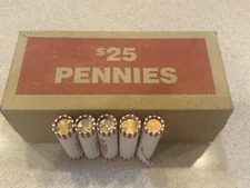 Original Unsearched Roll Of 50 Pennies, OBW possible Wheat, Errors, Bank Roll!!