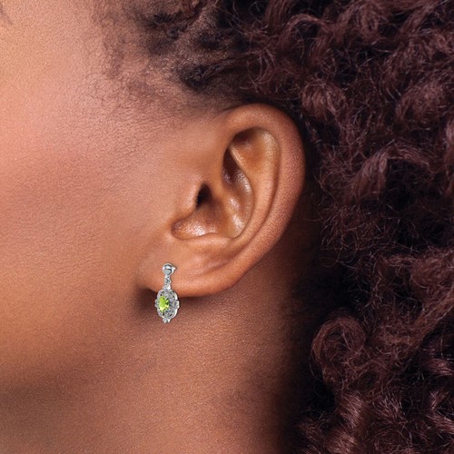 925 Sterling Silver Peridot Diamond Dangle Earrings - Picture 2 of 5