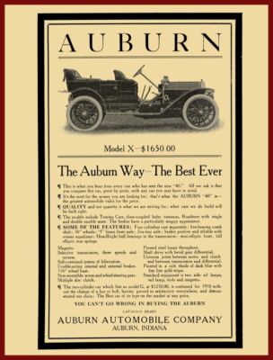 1910 Auburn Automobile Co. NEW Metal Sign: Auburn, Indiana - Model X Pictured