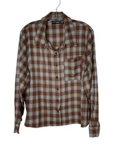 Attitudes by Renee Cozy Plaid Shirt Jacket A616821 Desert Brown Size Large New