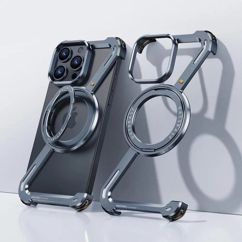 for iPhone 15 14 13 Pro Max Metal Frameless Z Case Aluminum Bumper Kickstand - Imagen 8 de 16