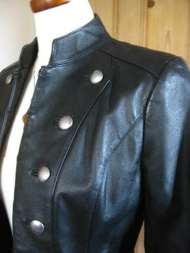 NEXT LEDER MILITARY JACKE 8 Petite Slim Biker Flieger Kavallerie Steampunk Echt - Bild 7 von 11