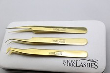 Gold Eyelash Extensions 3D Volume tweezers kit 3 tweezers  magnet Clutch case