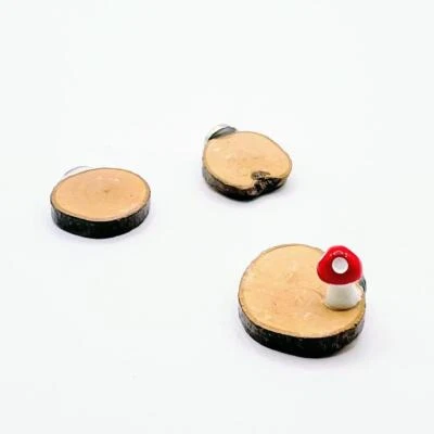 OPUS VITA Jumping Spider - 3 Wooden Stepping Stones with Mini Toadstool - Decor - Jumping