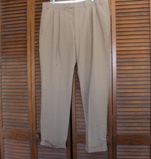 Ralph Lauren Dress Pant Mens 38 x 31 Tan Wool Pleated Slacks Cuffed Lightweight