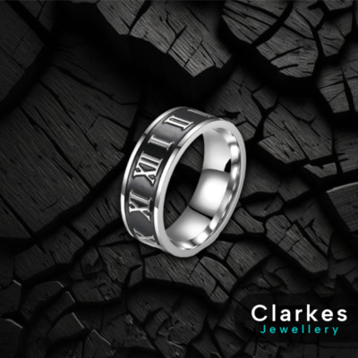 Herren 8 mm römische Zahl Spinner Band Ring - 316 Edelstahl