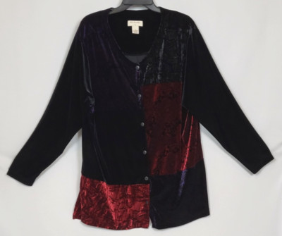 Bechamel II Women's Size 1X Multicolor Patchwork Bohemian Stretch Velour Jacket