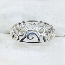 925 Sterling Silver Filigree Curves Twisted Spirals Scroll Work Ring Band Size 8