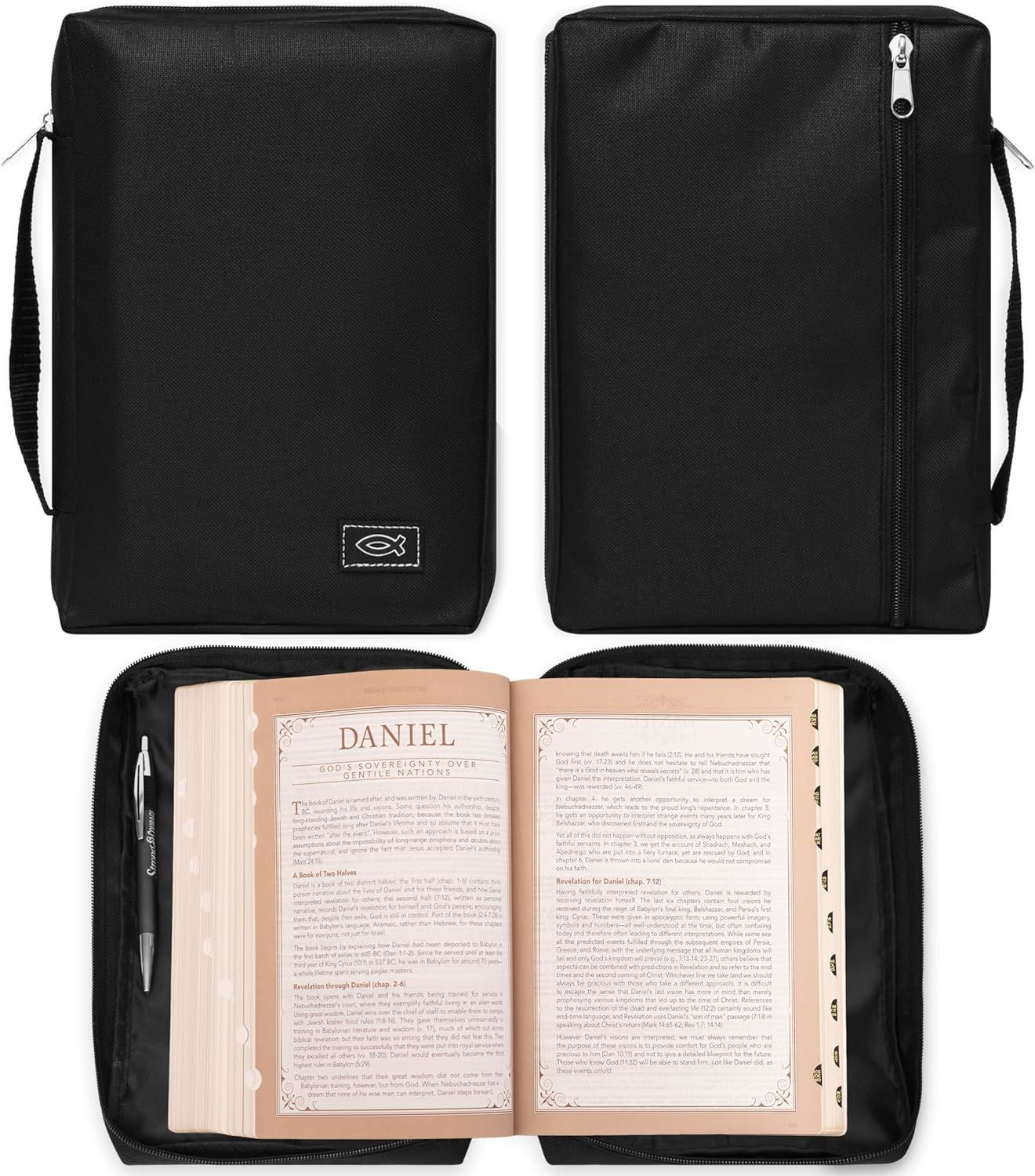 Bible Cover for Men/Women Jesus Fish Black Canvas Small Christian Art Gift