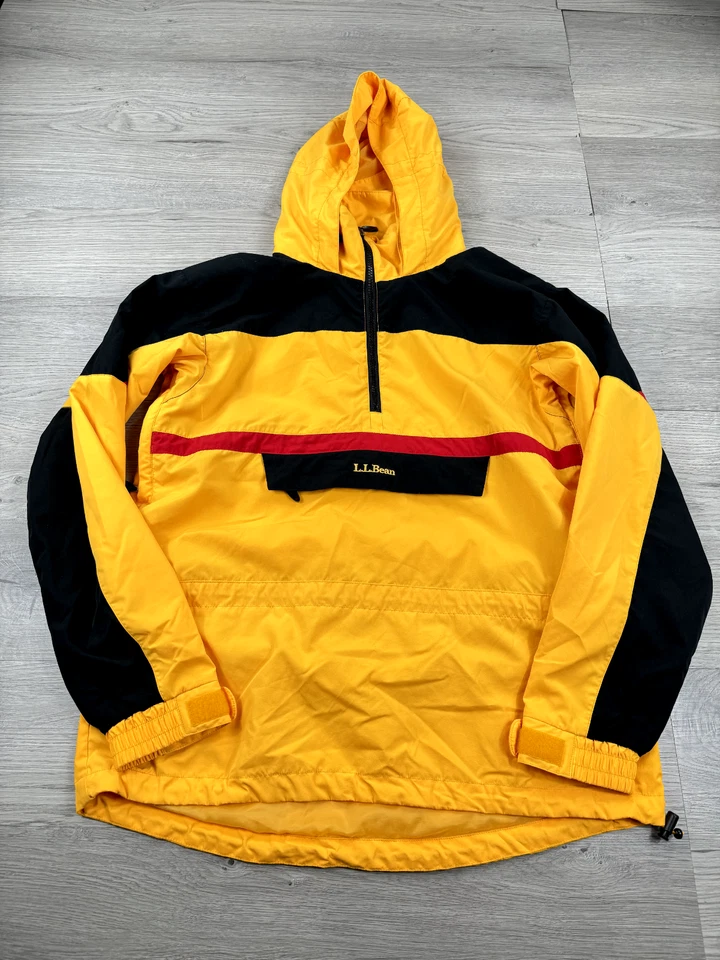 Chaqueta cortavientos vintage LL Bean para mujer S amarilla negra anorak con capucha años 90 Foto 2 de 4