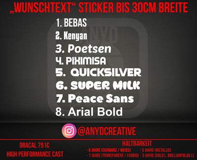 Bis 30cm Wunschtext Sticker, Aufkleber nach Wunsch - 117 Farben!