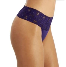 Jenni Women's Purple Lace-Trim Thong Underwear Panty NWT