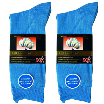 6 Pairs Blue Pure Cotton Crew Cut Seamless Socks Breathable Casual Office Dress