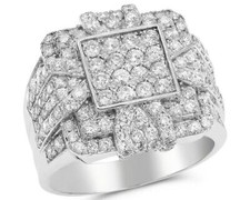 ESTATE LARGE 2.85CT ROUND CUT DIAMOND 14K WHITE GOLD SQUARE PAVE MENS RING