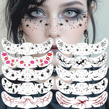 Halloween Face Temporary Tattoos 10 Sheets Pumpkin Witch Spider Web Zombie Vampi