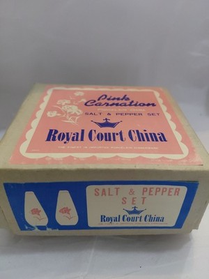 Vtg Salt & Pepper Set Royal Court China Pink Carnation Porcelain Old Stock Nib