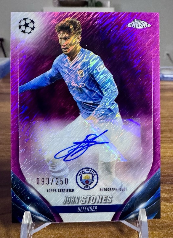2023 Chrome UEFA Club Competitions Pink Shimmer Refractor John Stones Auto