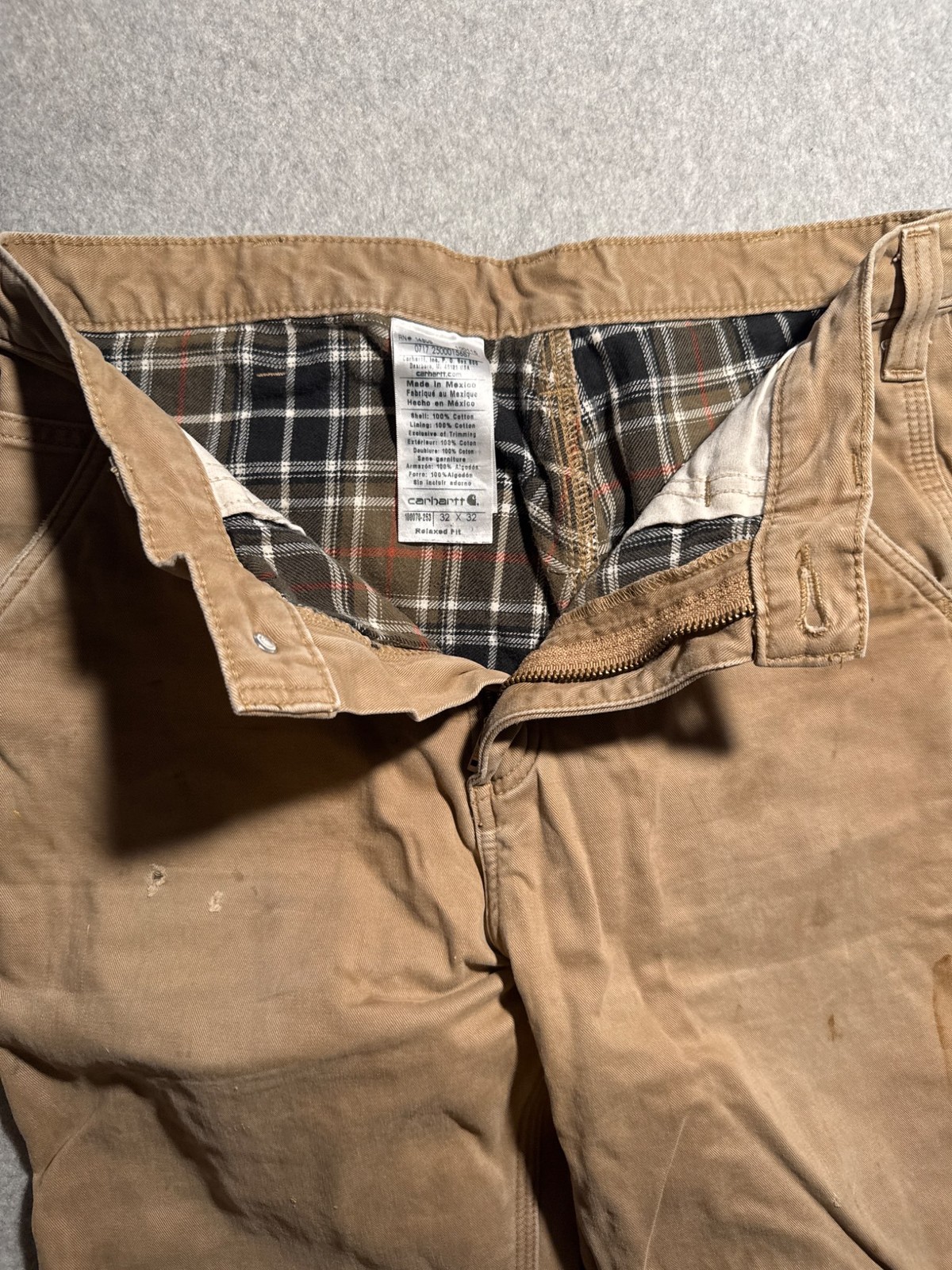 Carhartt Relaxed Fit Flannel Lined Work Pants Khaki 32x32 Used