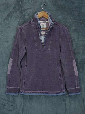 Fat Face Pullover Herren klein lila Airlie Sweatshirt 1/4 Reißverschluss Ellenbogen Patches Y2K