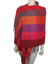 Orange Red  Purple Shawl Scarf Wrap Stole 100% Cotton Pashmina with Fringe