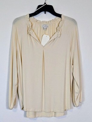 Wonderly Women s Top Size L NWT Cream Viscose Blend Long Sleeve Ruffle Neck