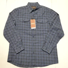 $135 New Madison Creek Blue Ridge FLANNEL Shirt Men's MEDIUM M Check Deep Blue