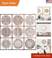 9-Piece Mandala Stencil Set - 6-Inch Reusable Designs for DIY Crafts and Decor