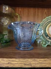 Vintage Federal Glass Blue Madrid Footed Creamer