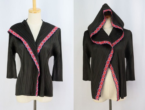 Pleats Please, Authentic PLEATS PLEASE Black Hoodie Jacket ISSEY MIYAKE 204 8394