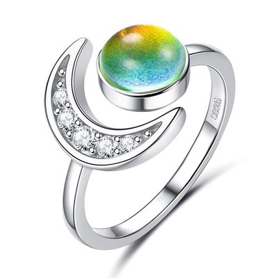 ADRAMATA 925 Sterling Silber Stimmungsring Mond Stern offen verstellbar Ringe weiß 