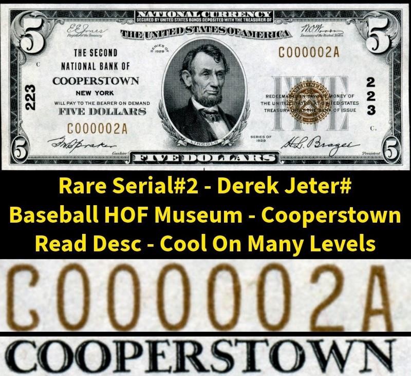 HGR SUNDAY 1929 $5 COOPERSTOWN NY ((RARE Serial#2)) Appears GEM UNCIRCULATED