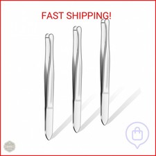 Honoson 3 Pieces Stainless Steel Round Tip Blunt Tip Tweezers Eyebrow Hair Remov