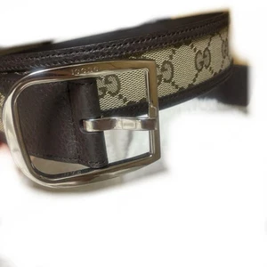 Gucci 449716 80・32 Ceinture Homme, Motif GG, Beige, Boucle Argentée, Occasion, Sans Boîte