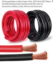 1/0 Gauge Battery Cable Copper Wire, 20FT Red 20FT Black 1/0 AWG Welding Cabl...