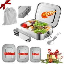 Stainless Steel Lunch Box, 800ml -1400ml Metal Bento Box,with Lockable Clip,l