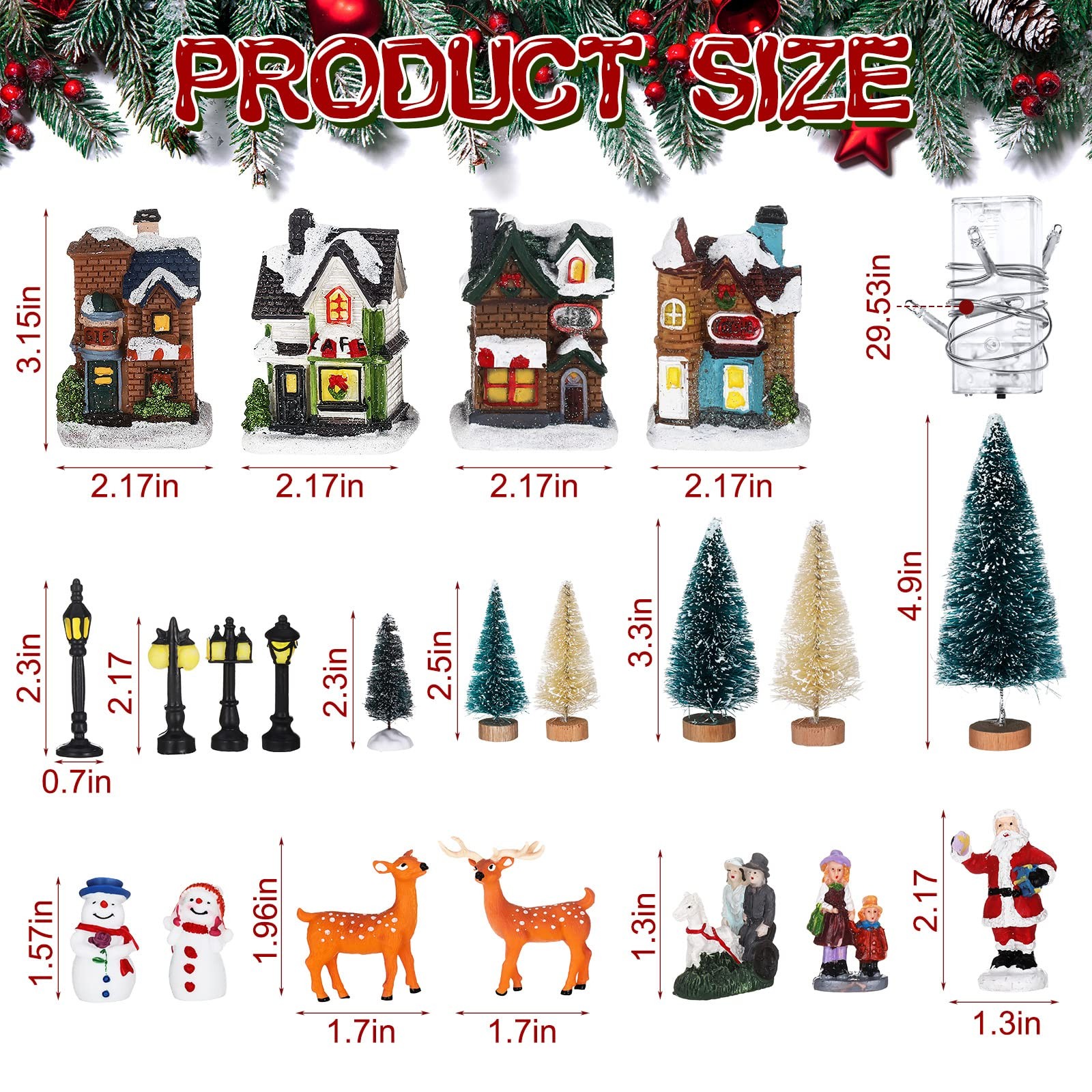 31 Pcs Christmas Village Figurines Decoration Set Lighted LED Christmas Villa...