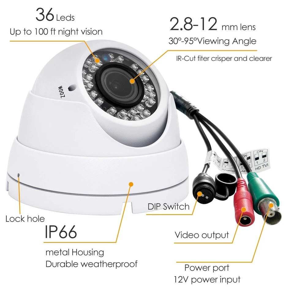 Analog CCTV Camera HD 1080P 4-in-1 (TVI/AHD/CVI/CVBS) Security Dome Camera Ou... - Image 2 of 4