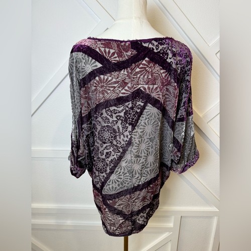 Anthropologie Tiny Boho Purple Patchwork Velvet Pullover Silk Blouse Size Large - Picture 8 of 14